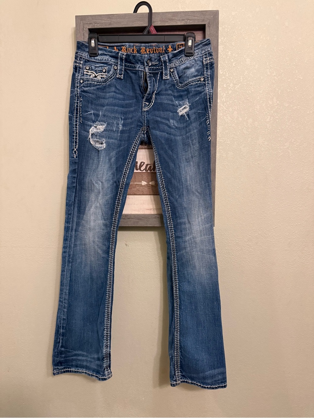 Rock Revival Women's Distressed Bootcut Jeans - Blue Wash